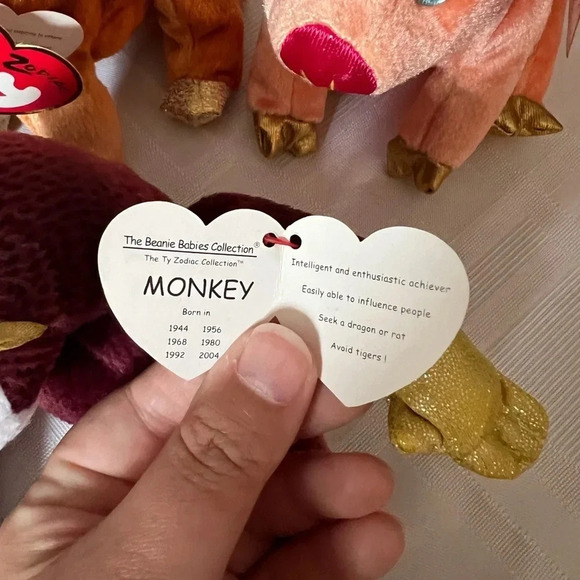 Vintage Ty Beanie Babies Lot of 3 Zodiac Collection -  Ox, Monkey & Pig - Picture 8 of 14